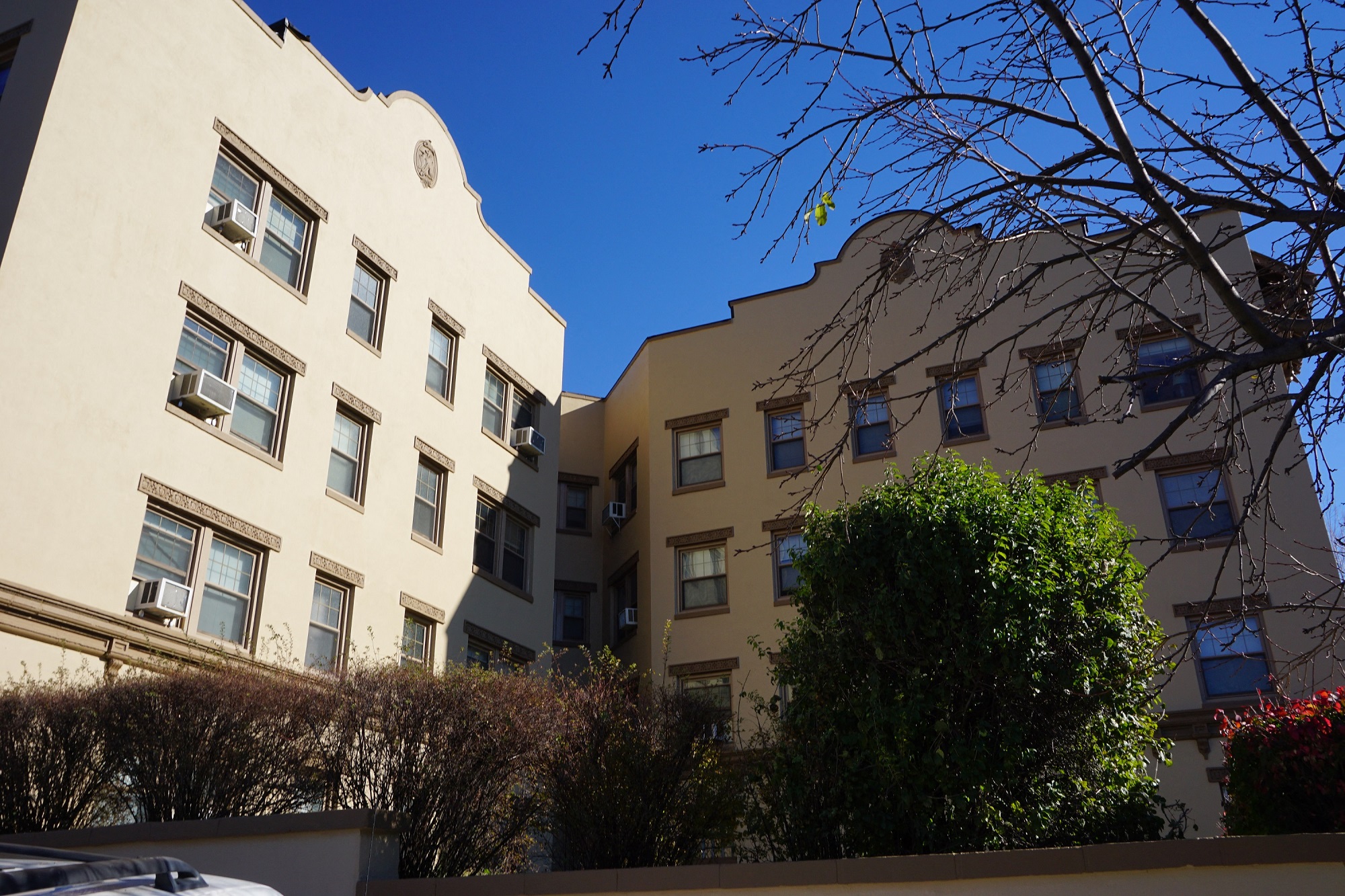 the view of our apartment building from the street